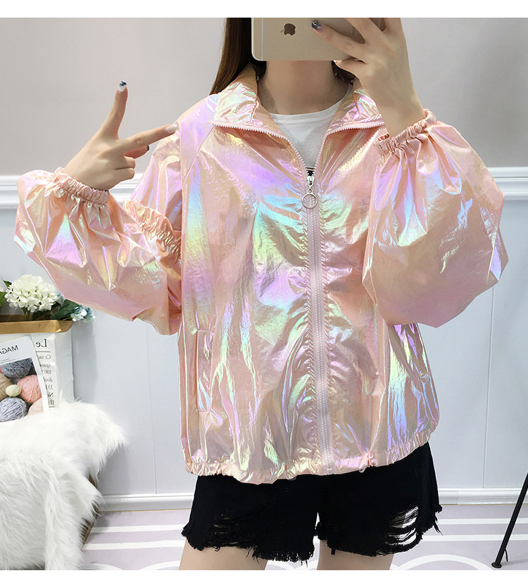 亮面镭射防晒衣服2021新款超火外套夏季运动短外套