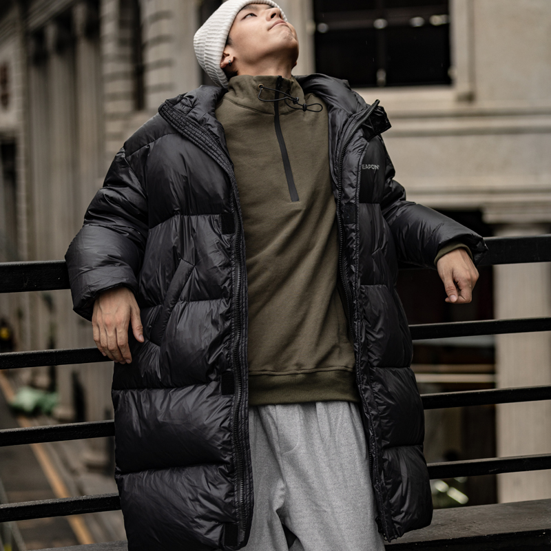 白鸭绒连帽羽绒服男中长款宽松加厚冬季潮牌休闲情侣大衣外套加绒