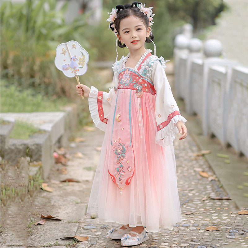 云梦伊娃布衣女童汉服新品古装刺绣连衣裙女孩唐装