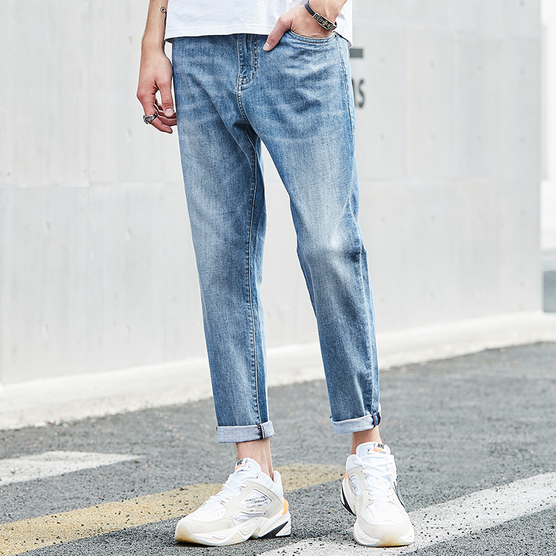 浅色牛仔裤男九分宽松直筒夏季薄款长裤百搭休闲浅蓝春季男士裤子