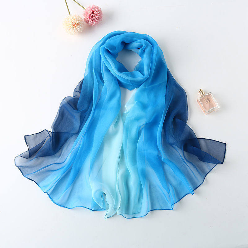 渐变纱巾彩虹七彩围巾彩色跳舞舞蹈丝巾超大围巾