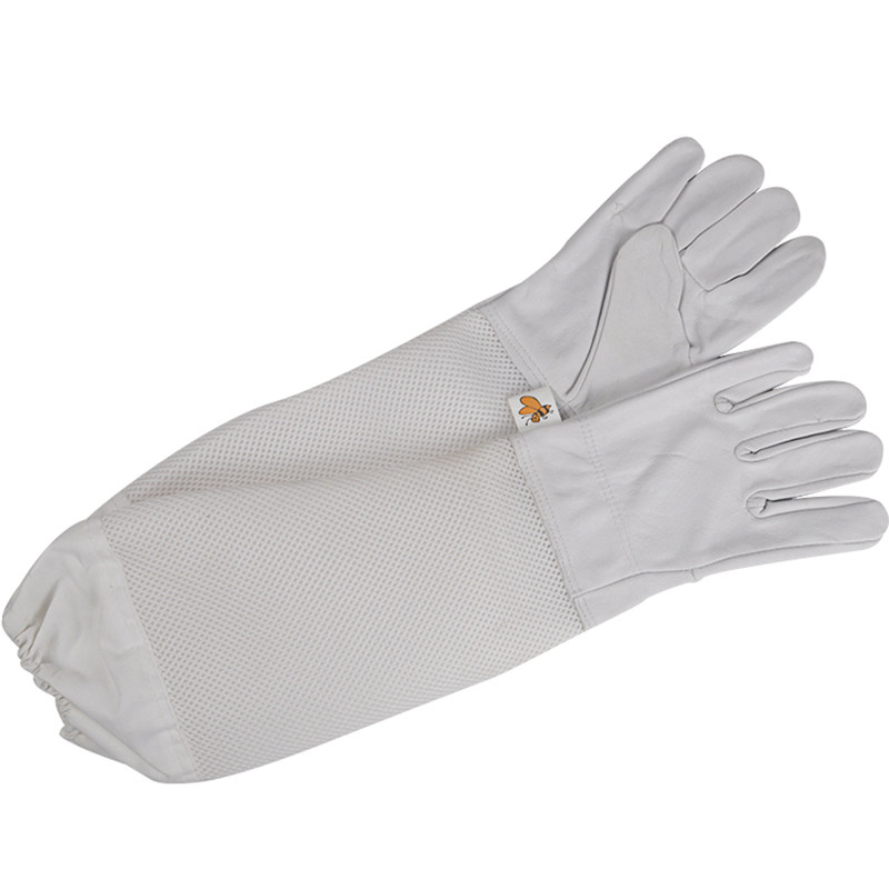 防蜜蜂手套白色羊皮防蜜蜂蛰长网镂空透气养蜜蜂专用防护用具