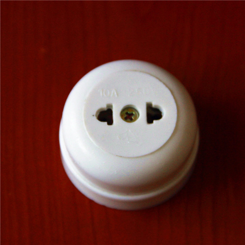 老式胶木壳插座两孔圆形插座250v10a明装通用二极黑白色单相