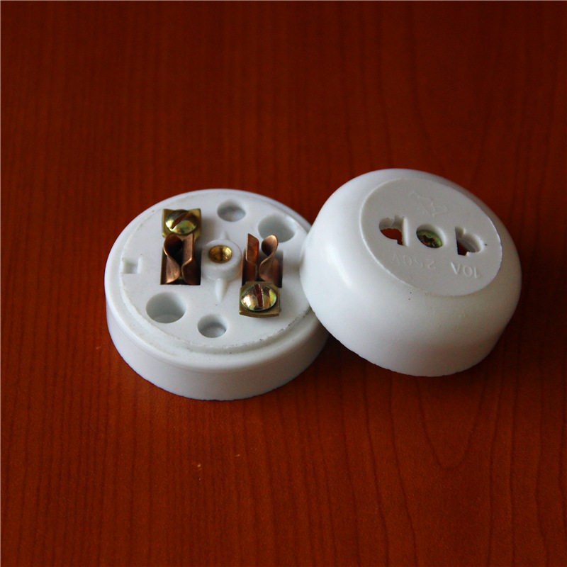 老式胶木壳插座两孔圆形插座250v10a明装通用二极黑白色单相