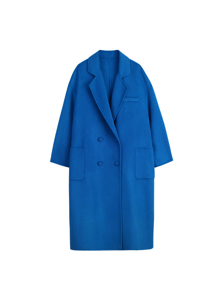 许大晴宝石蓝澳洲羊毛手工经典版型双面外套中长毛呢外套