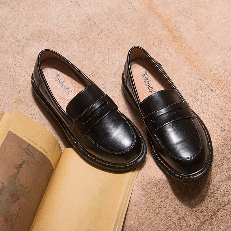 吐火罗女鞋2020新款日系复古皮鞋学院厚底单鞋一单鞋