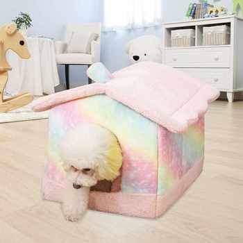 Fdable Dog House Kennel Bed Mat Pet House Soft Plush ອົບອຸ່ນ