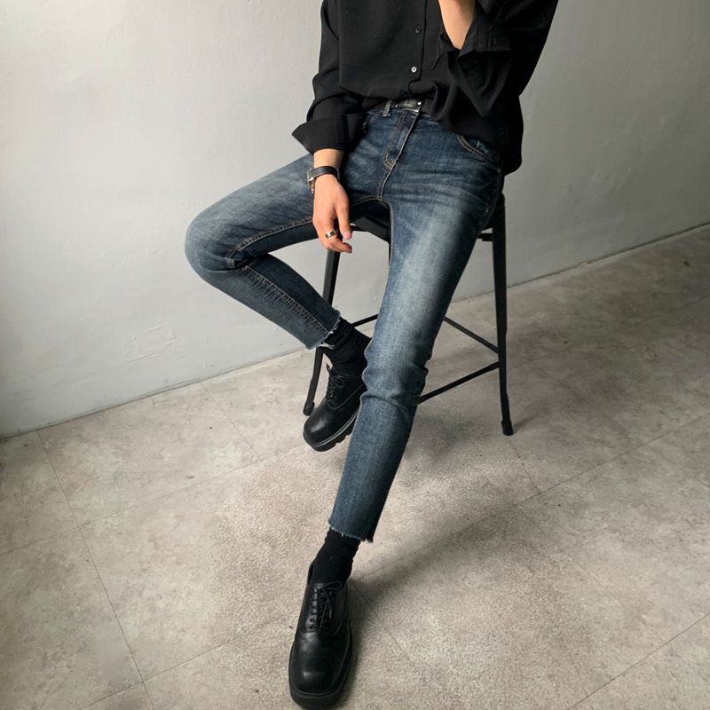 MRCYC秋季新款九分牛仔裤男韩版潮流修身小脚长裤休闲潮牌9分裤子