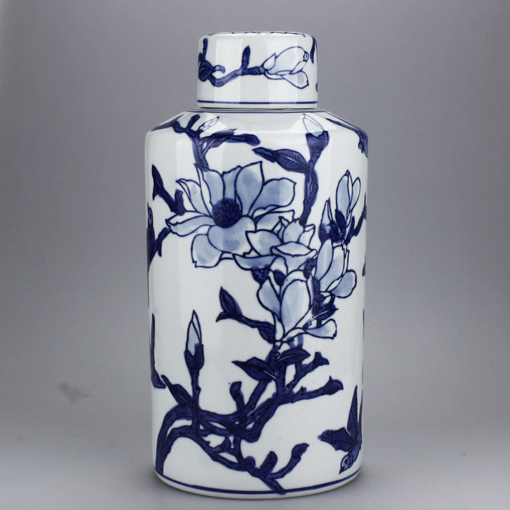 景德镇青花陶瓷器白玉兰家居客厅装饰品工艺品摆件摆设花瓶