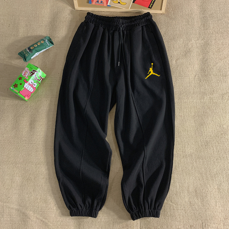 秋冬季男士长裤潮流潮牌加绒加厚百搭薄款宽松黑色束脚运动休闲裤