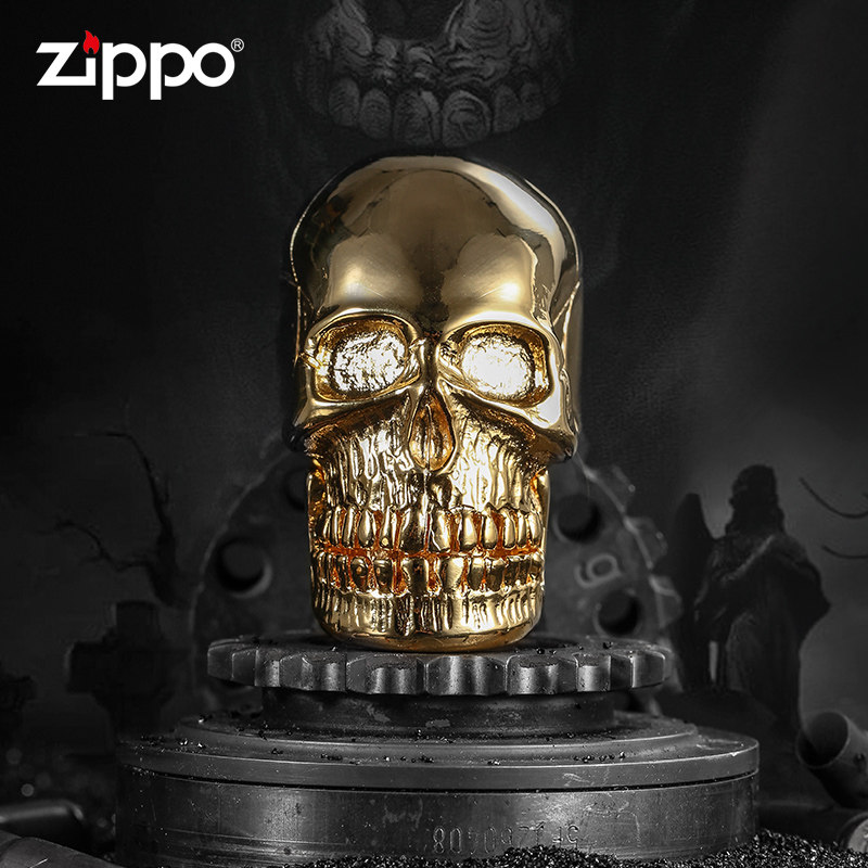 骷髅zippo打火机重甲日立体镀金摆台茶室火机正版zippo