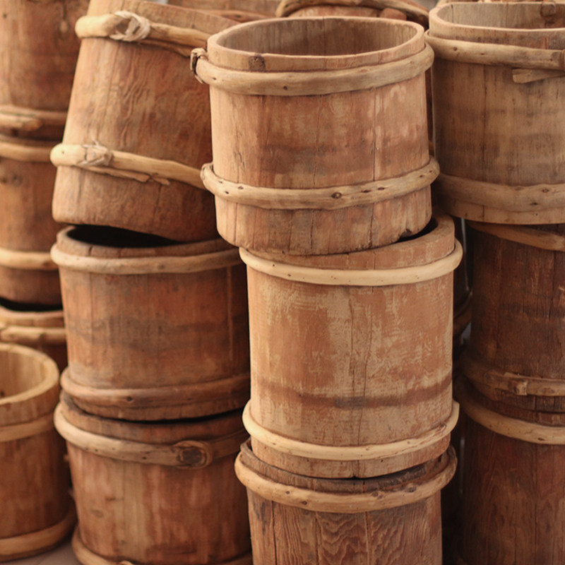 小飞新生儿摄影道具自然旧酥油桶容器宝宝拍照背景布类