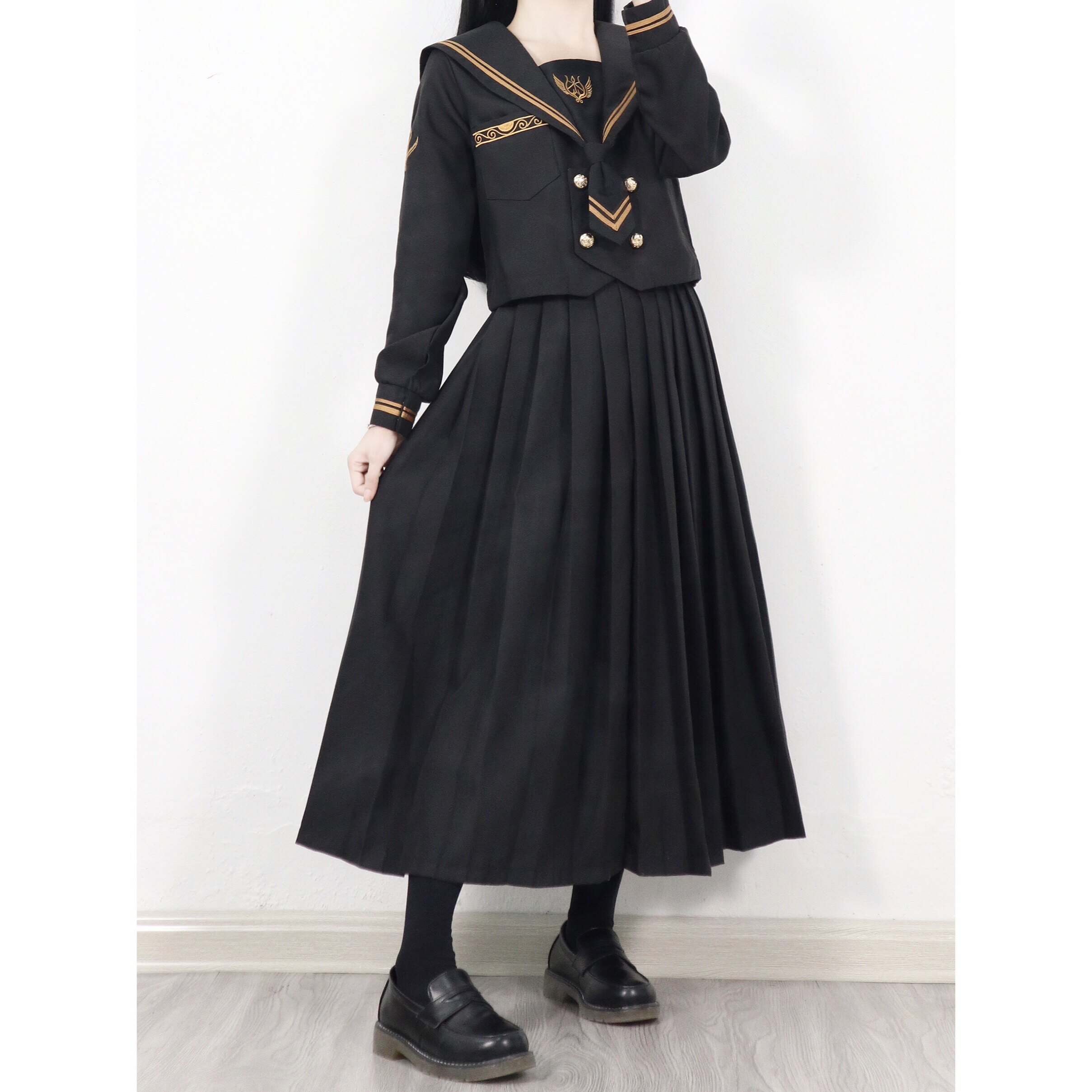 皇家上将正统jk制服中间服不良暗黑学生水手服中长裙女学院风套装
