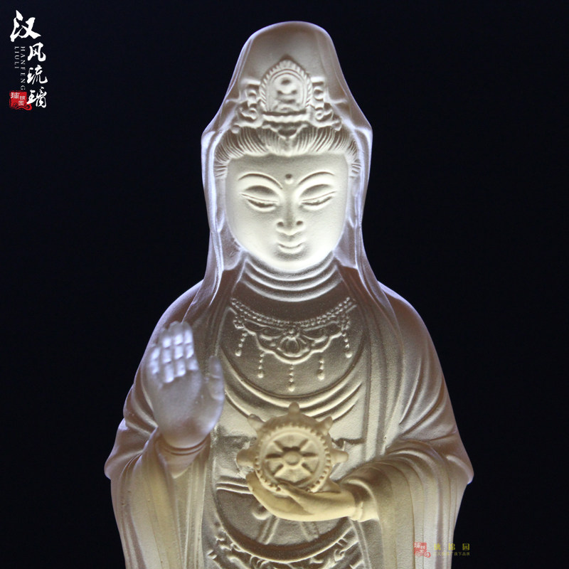 古法琉璃南海观音站像开光关音佛像居家供奉摆件