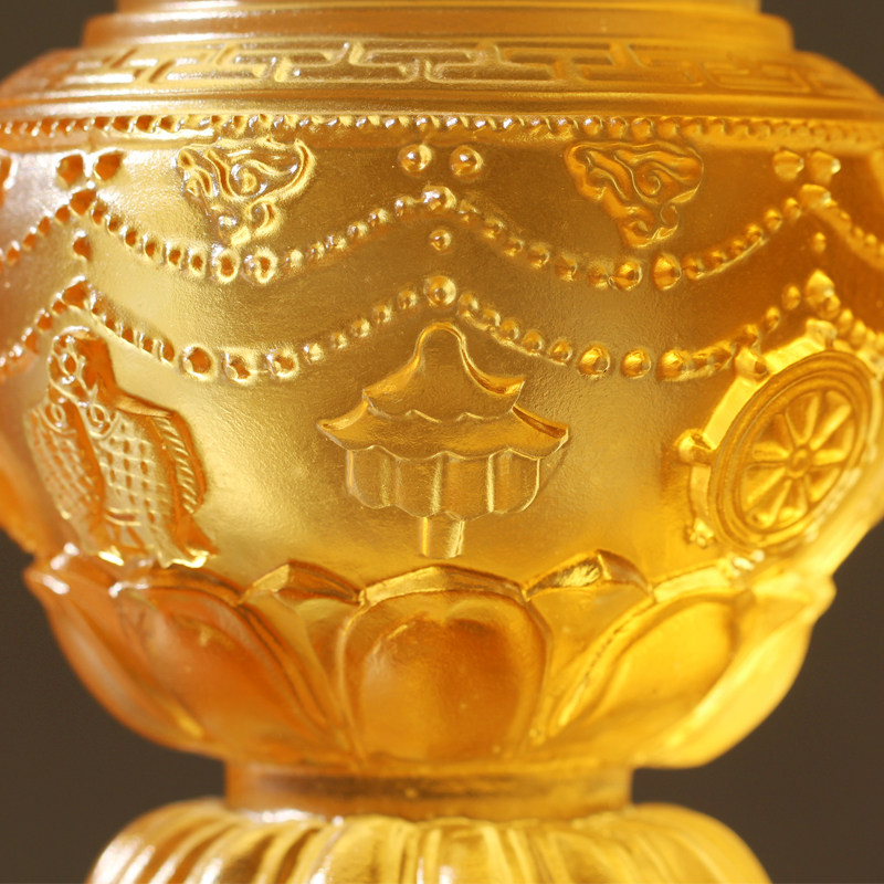 古法琉璃八吉祥宝瓶佛前供品法器莲花可装财神摆件