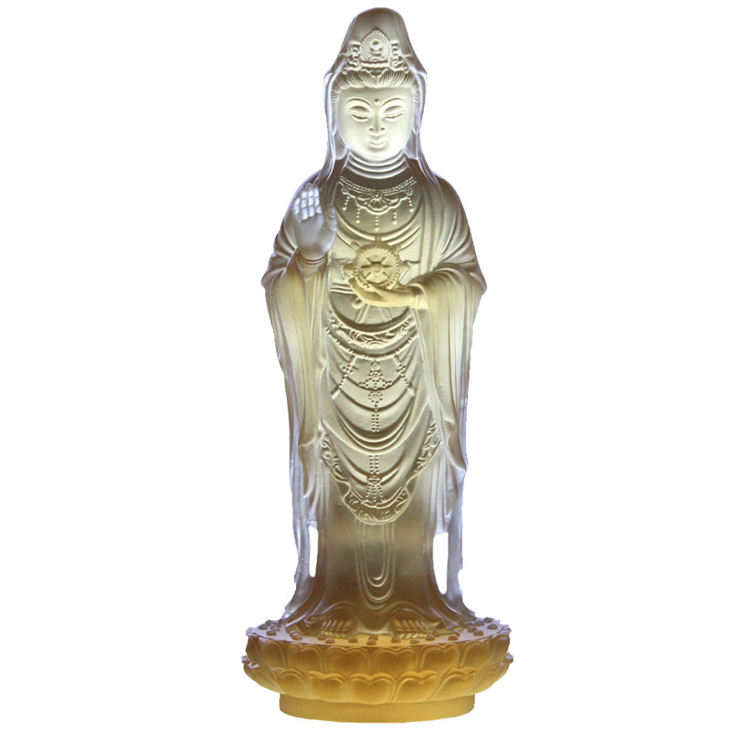 古法琉璃南海观音站像开光关音佛像居家供奉摆件