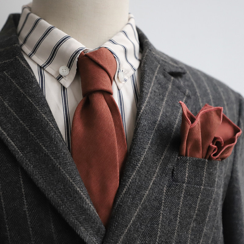 绅士风度韩版窄6cm男士方巾领带帅气复古桃皮领带