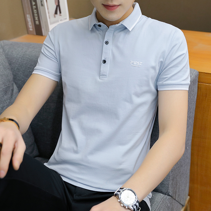 夏季男士短袖t恤带有领纯棉半袖Polo衫休闲简约青年男装上衣服潮