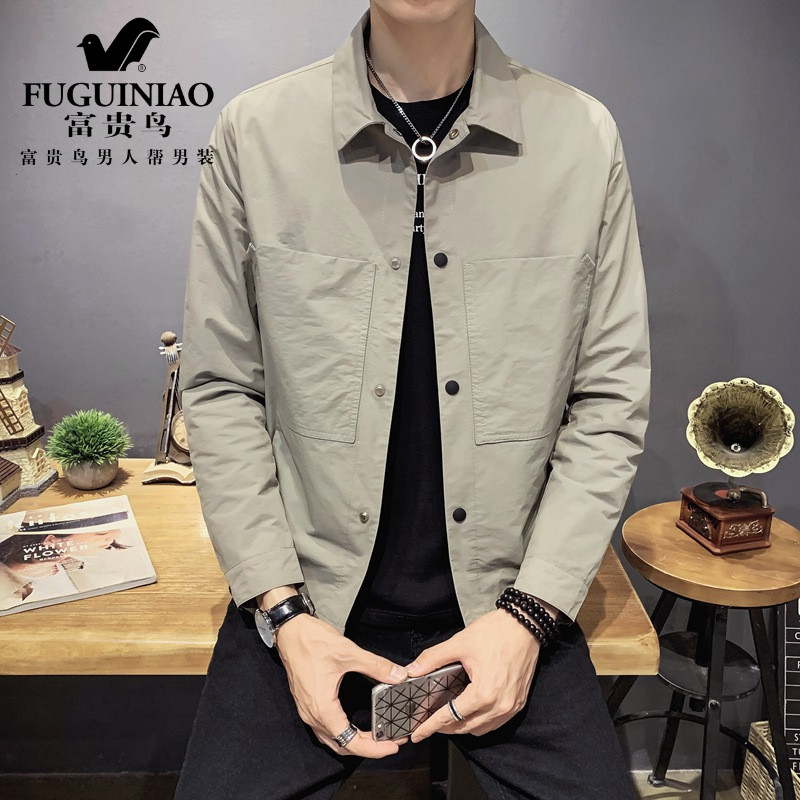 富贵鸟男士外套2021年春秋季新款韩版潮流修身上衣帅气夹克男工装