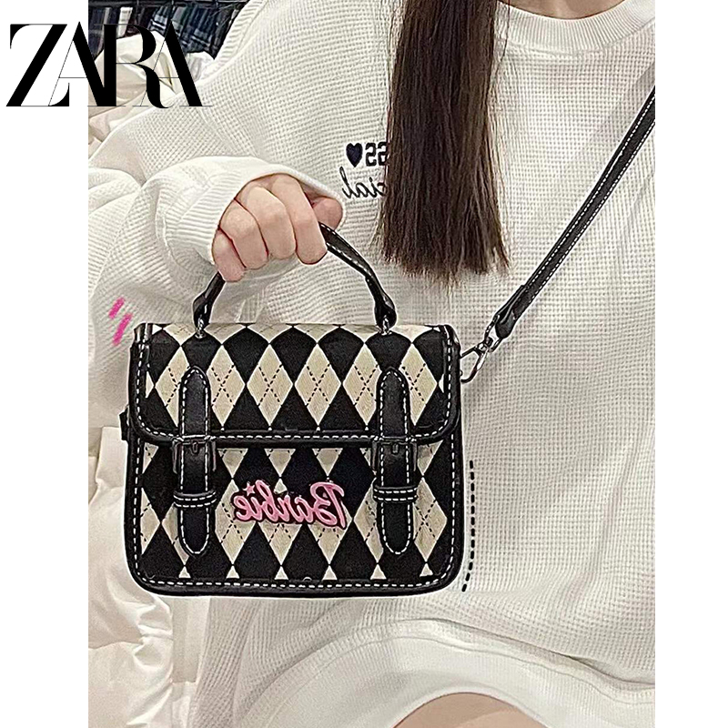 ZARA菱格剑桥包2022春夏新款单肩小方包女潮ins斜挎包小包手机包