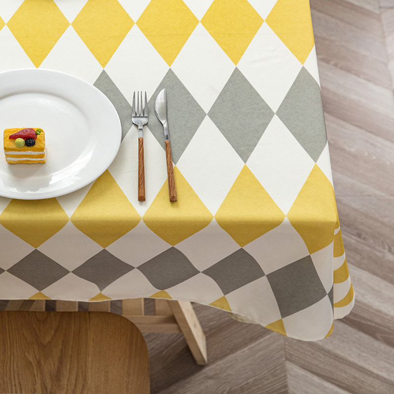 现代简约北欧复古几何图案长方形桌布餐桌台布棉麻桌布