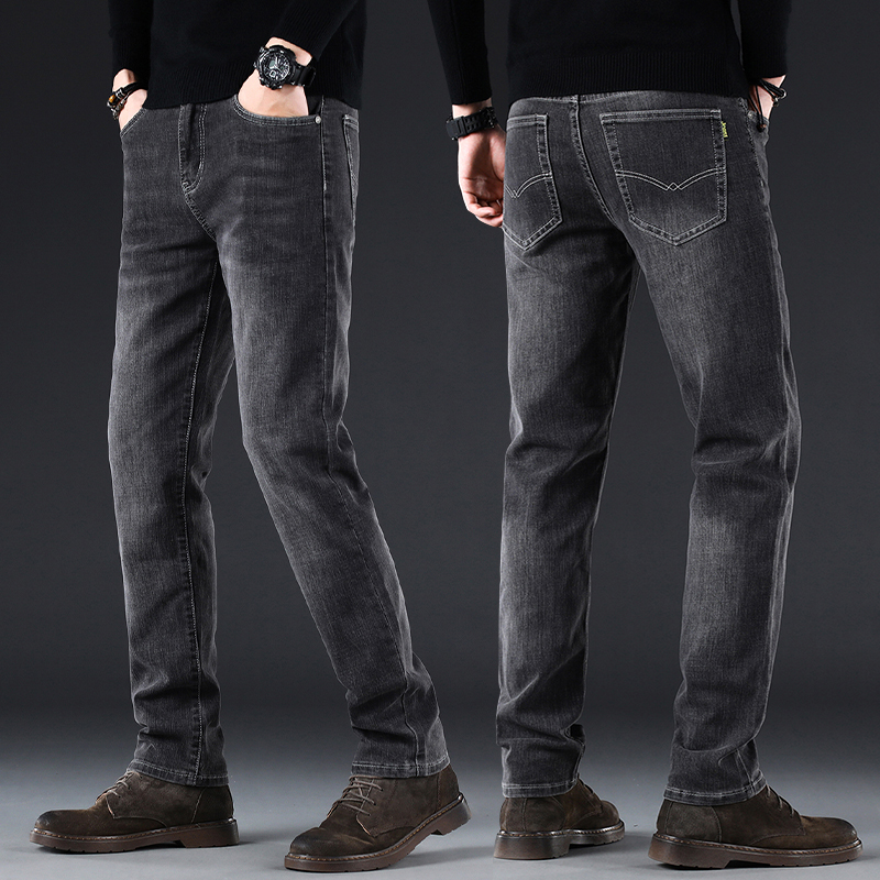 高端牛仔裤男直筒宽松夏季薄款裤子中年男士烟灰色休闲长裤春季