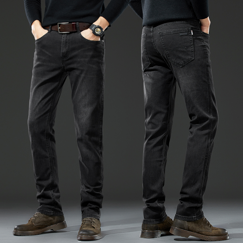高端黑色牛仔裤男直筒宽松裤子2022秋季新款中年男士休闲长裤男裤