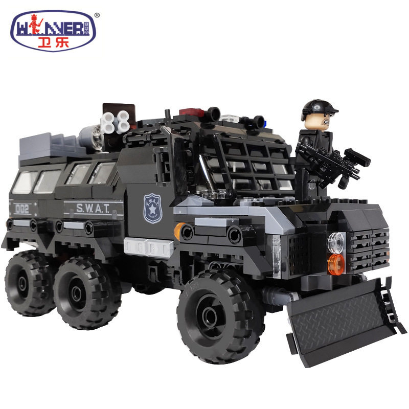 科技装甲车男孩城市拼装积木玩具地摊美国暴乱塑料积木