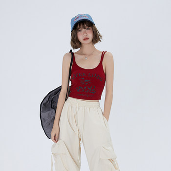 Girlyhalo American printed camisole women's summer new niche design short hot girl top