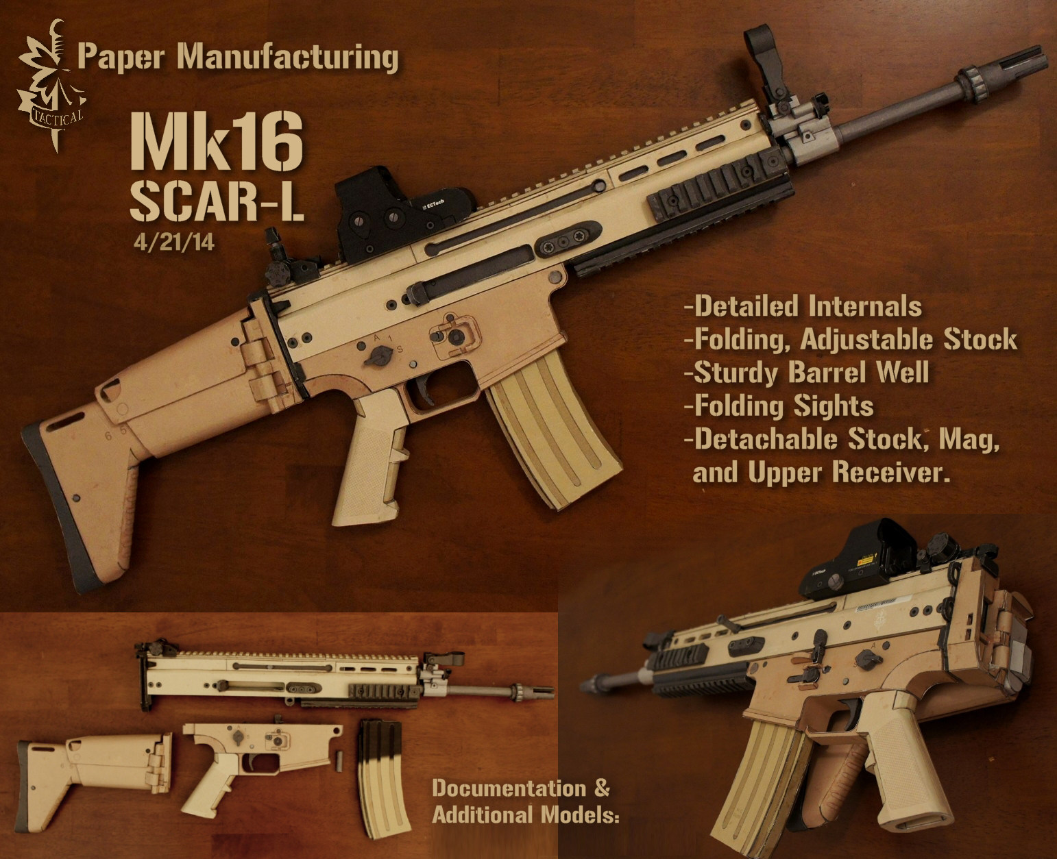 新品 满配版 军事类枪械纸模型手工diy摆件 mk18突击步枪
