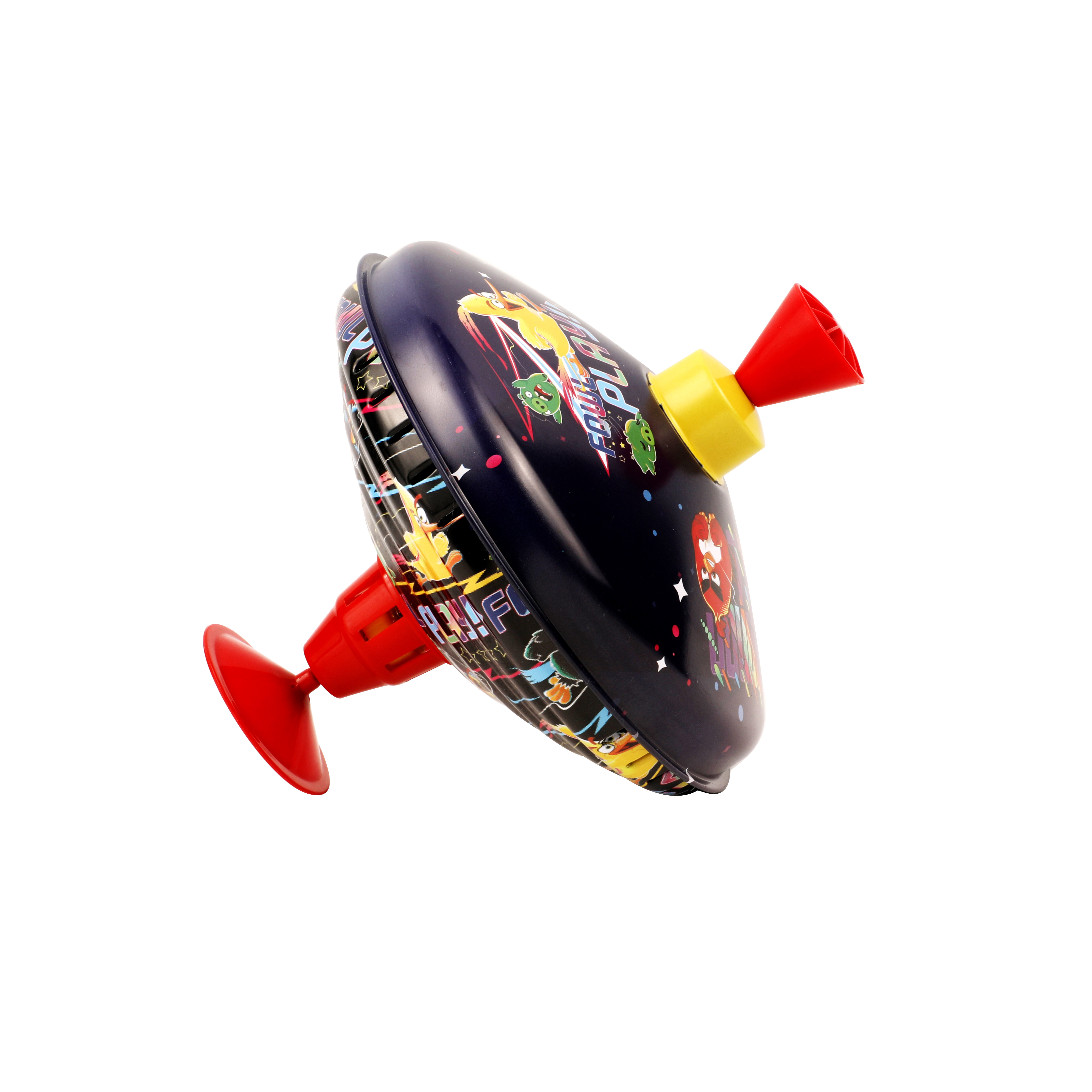 儿童愤怒的小鸟周年十周年宝宝铁皮旋转发光按压陀螺发光玩具