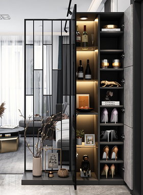 进门玄关柜一体双面玻璃轻奢鞋柜