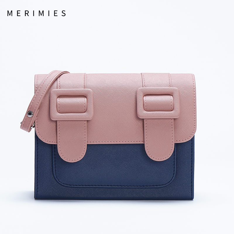 merimies2020新款 泰国剑桥包 粉蓝拼色单肩女包斜挎包邮差包m号