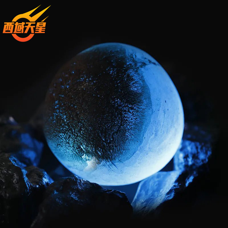 疑似沙漠蓝色公爵天然玻璃陨石定向熔流纹气摆件