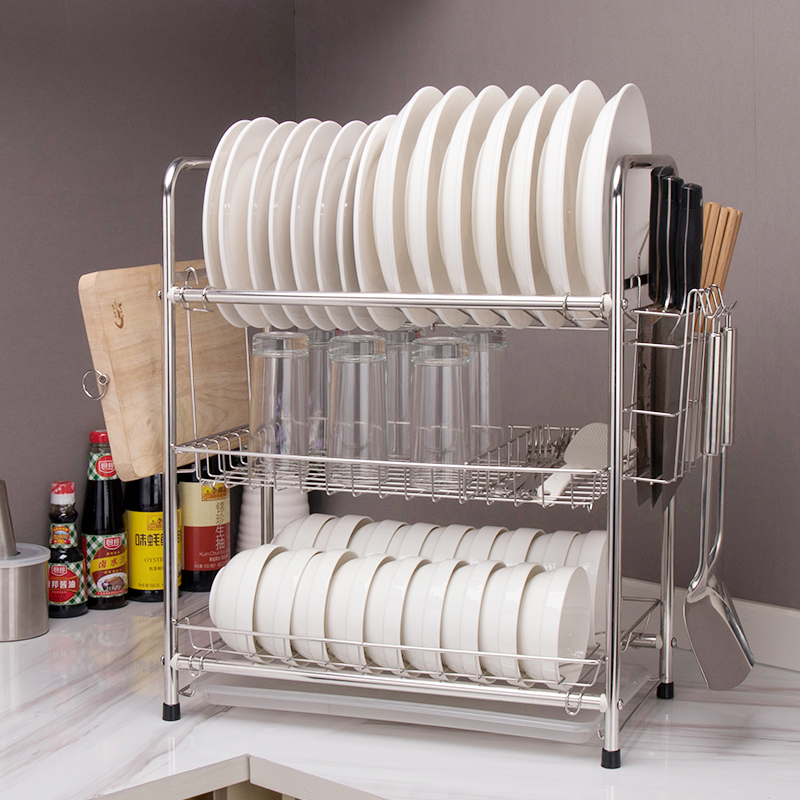 304不锈钢晾放碗架三层碗碟架沥水架厨房收纳架装碗筷置物架 架子