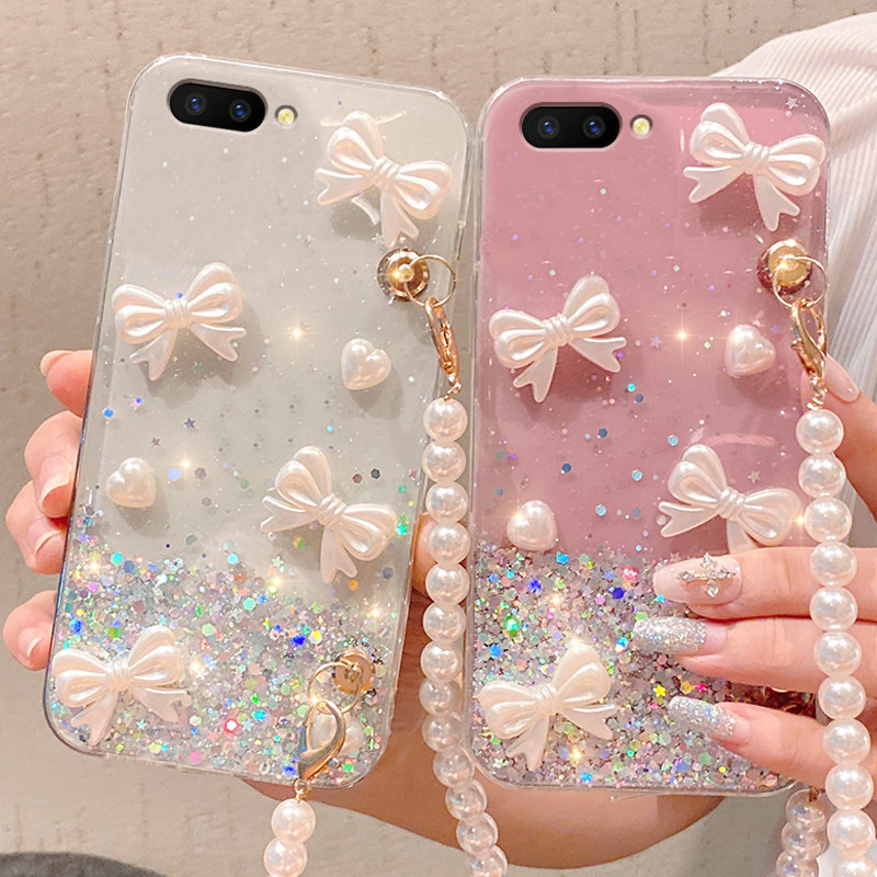 珍珠链条爱心蝴蝶结适用oppoa5手机壳a3女潮网红爆款2021新款a1透明