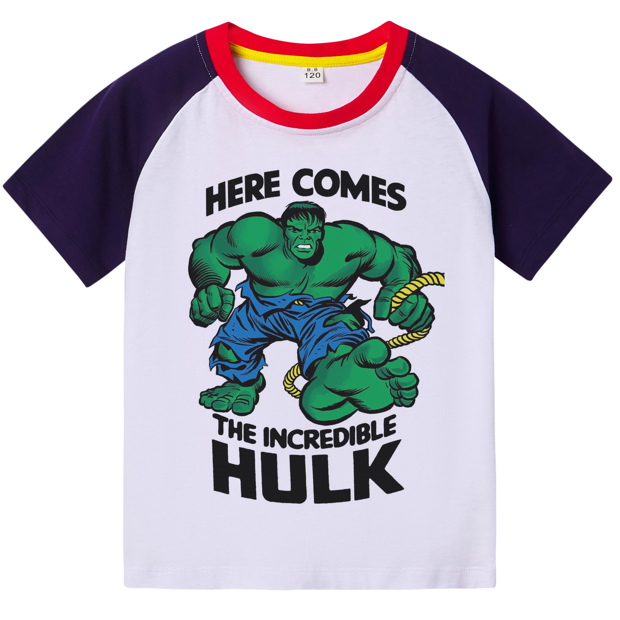 夏装儿童绿巨人衣服男童拼色插肩纯棉童装男孩t恤