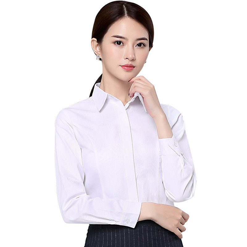 春秋职业装白衬衫女长袖女士正装工作服套装大码白色衬衣修身工装