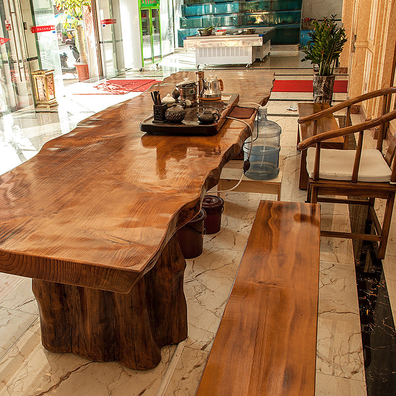 茶桌实木泡茶桌椅组合大班台办公桌原木大板桌喝茶大班台