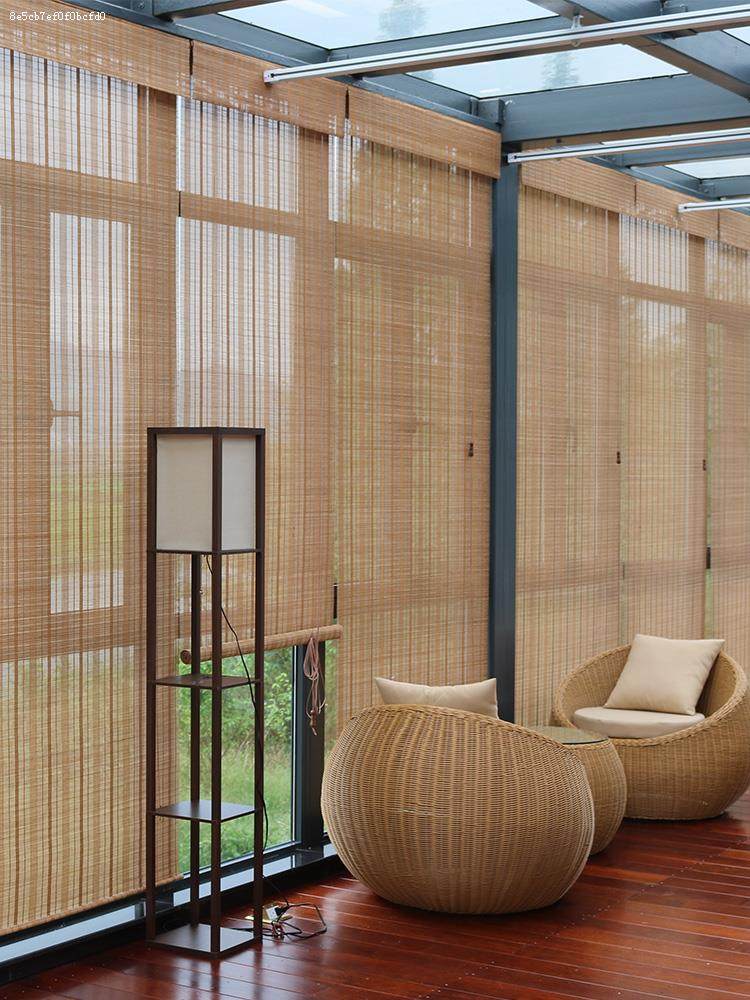 防水定制防霉中式遮阳竹帘卷帘窗帘室外户外卷帘