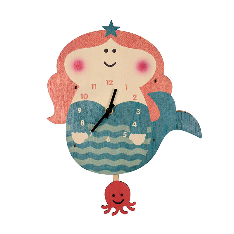 儿童卡通挂钟木质静音钟摆可爱单面钟表装饰挂钟