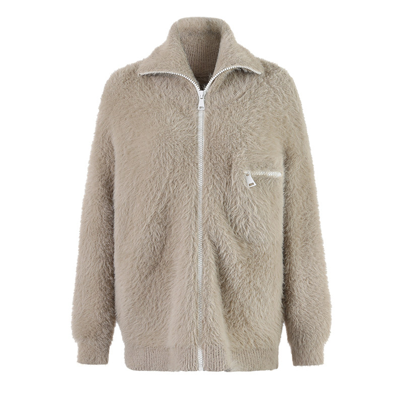 viapitti短外套女口袋系列高领貂绒时尚设计感上衣2021官方授权