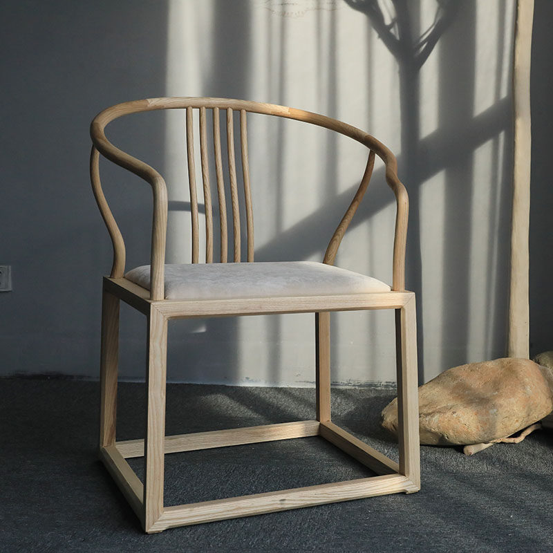 古木生花休闲禅意茶椅茶室白蜡简约新中式主人实木圈椅