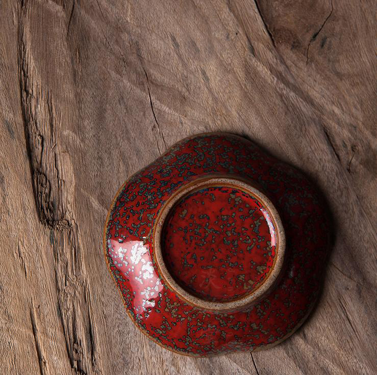 手工茶具景德镇陶瓷花瓣茶托个性魅红杯垫日式品茗茶托