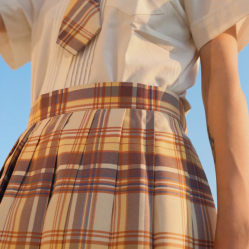 千岁jk制服裙格裙半身裙春装2020款女[雪松]学院风百褶裙高腰短裙