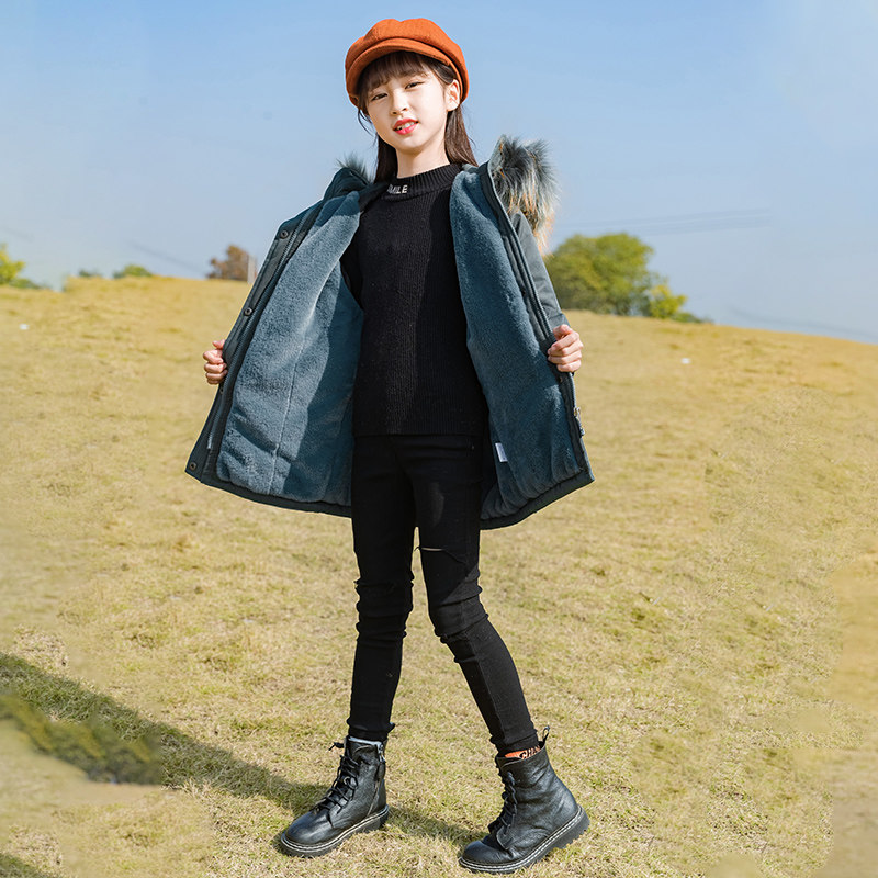 女童冬季加绒加厚棉服外套2020新款儿童中大童冬装女孩时尚派克服