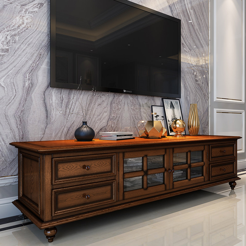 轻奢实木电视柜高档简约现代视听美式客厅落地电视柜