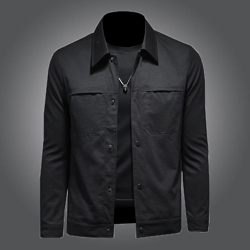 2021春秋新款翻领休闲夹克男潮流时尚单排扣修身帅气青年短款外套