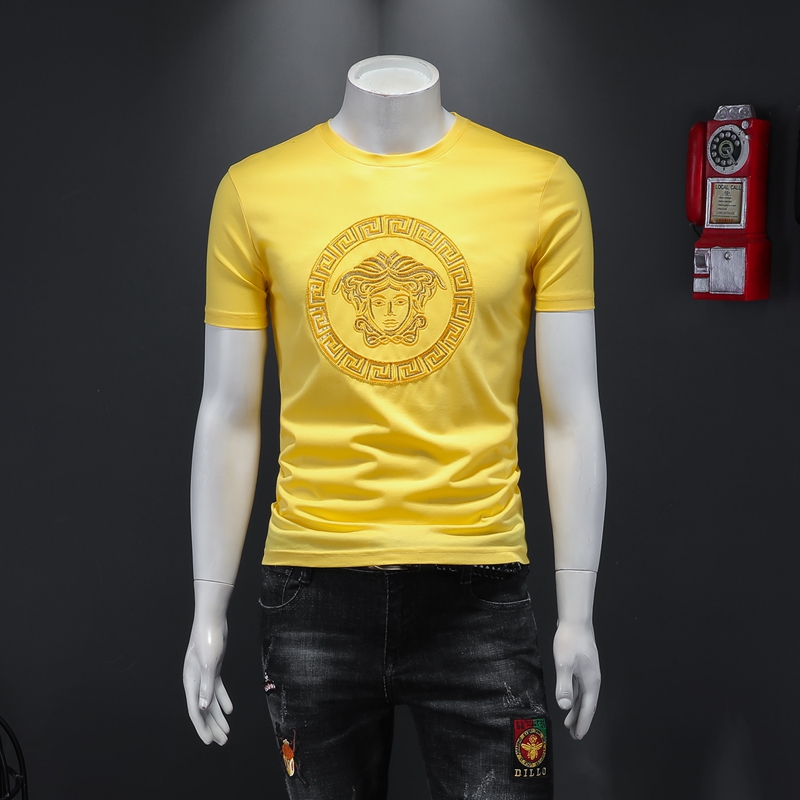 欧美t桖短袖男装2022夏季男士潮流修身丝光棉美杜莎刺绣亮片半袖t