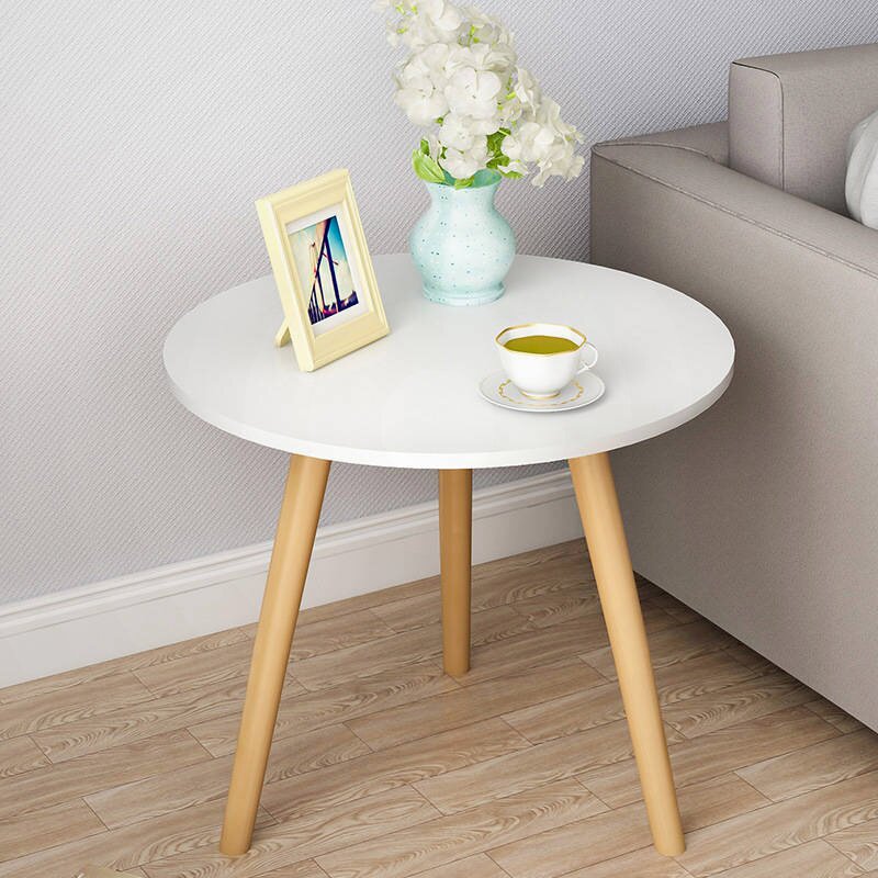 白色原木木色小圆圆桌简约现代茶道人造密度茶几